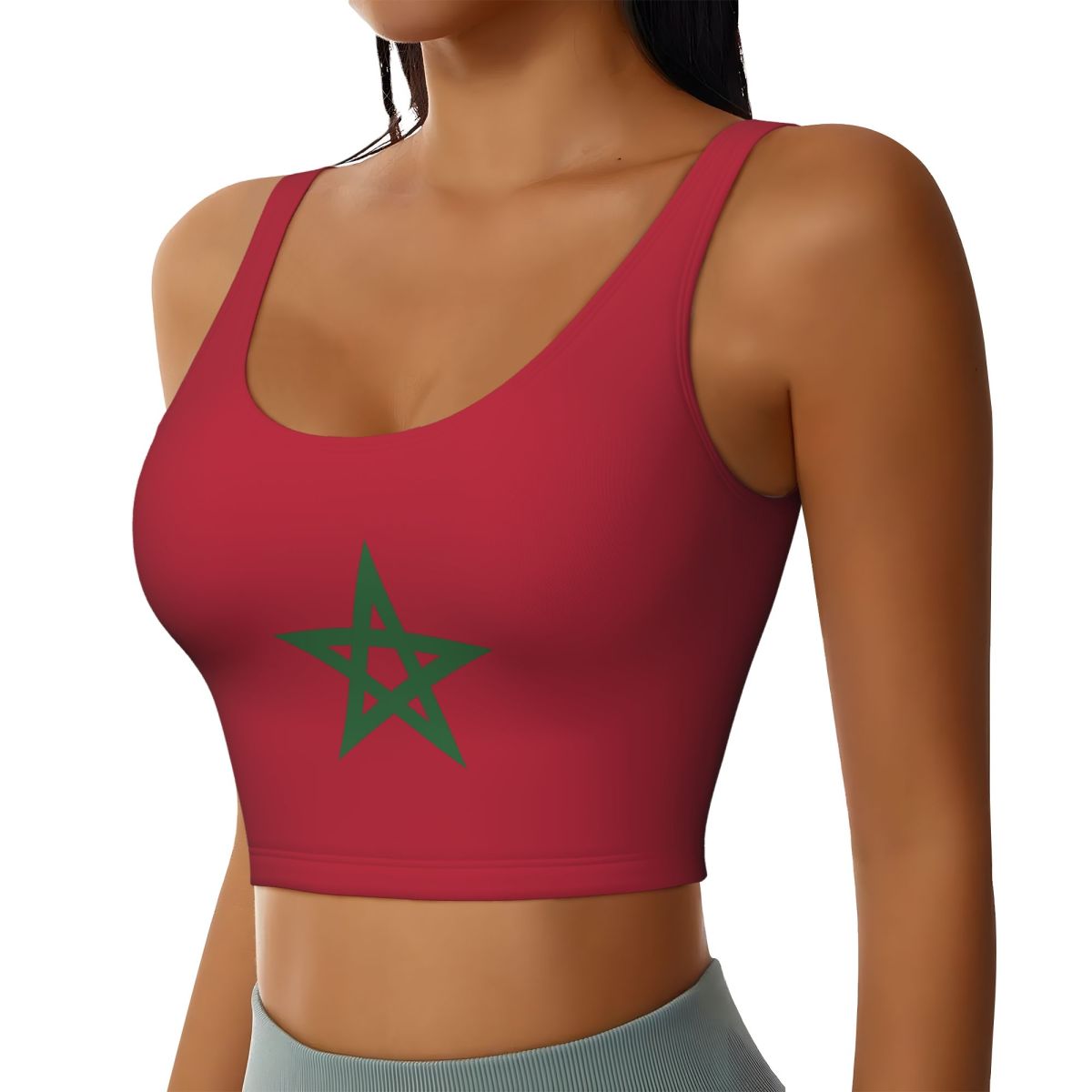 Gilet de sport léger et tendance pour femme, imprimé drapeau marocain 2026, idéal pour le yoga et l'entraînement
