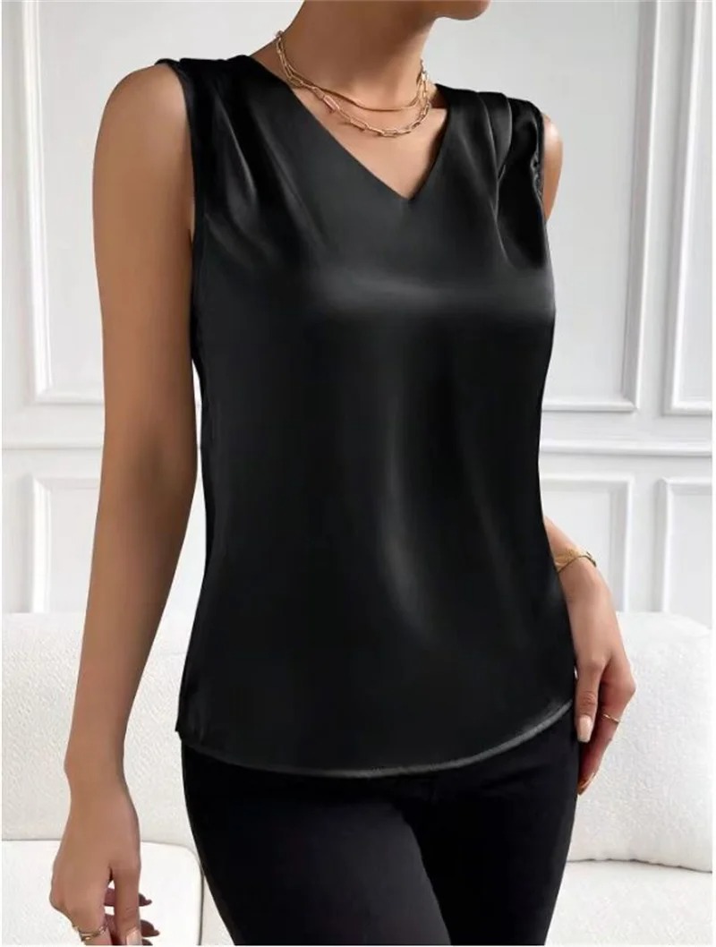 Gilet élégant pour femmes, col en v, vacances d'été, simple, couleur unie, mode, haut sans manches assorti