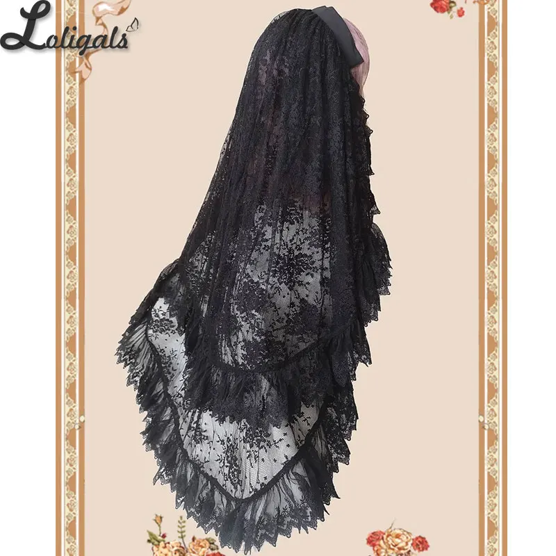 Infanta-Gothic Black Lolita Veil, Longueur du coude, Maille, 2 couches