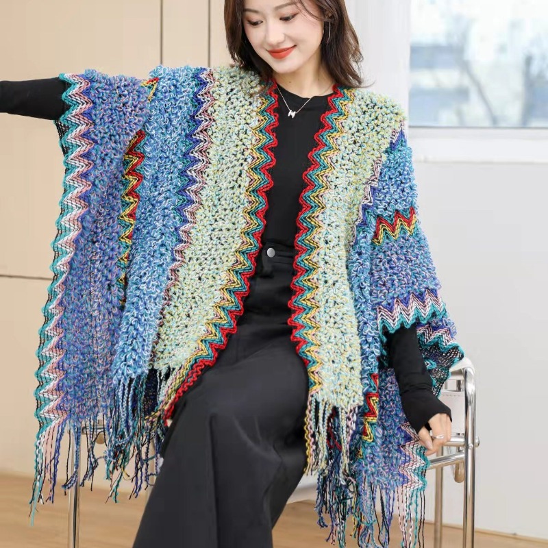Cape de Style ethnique pour femme, pull surdimensionné, veste, mode, ample, Patchwork, longue écharpe chaude, Cardigan tricoté, nouvelle collection