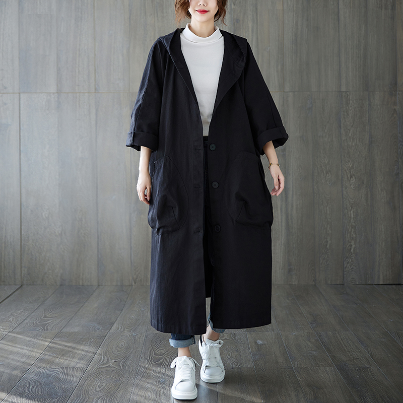 Femme Long manteau mode coréenne coupe-vent grande taille dames Trench 2025 automne à capuche poches amples Cardigan femmes Long manteau