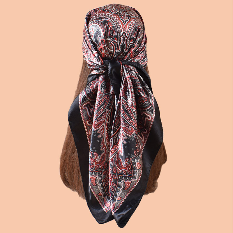 Foulard carré en soie imprimé de marque de luxe pour femme, hijab, bandeaux pour cheveux, 90*90cm, écharpe, châle en satin, bandeau, bandana