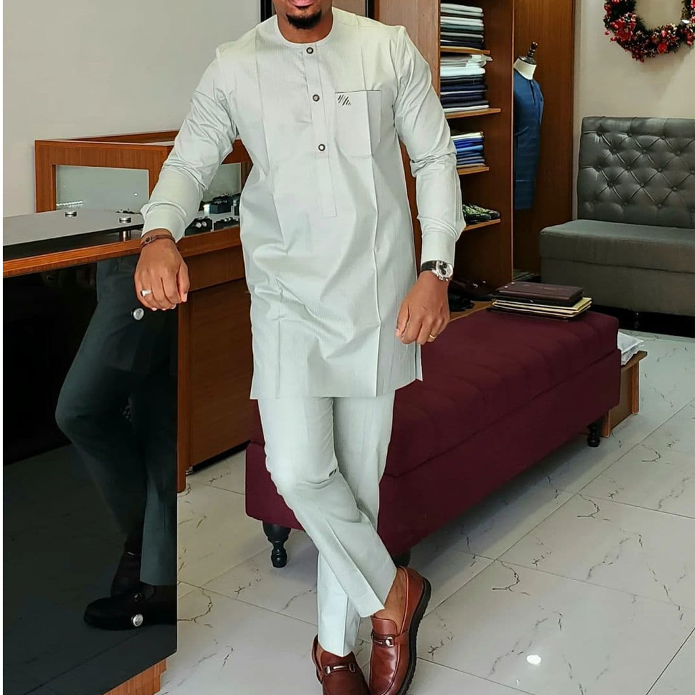 Hommes survêtements costumes ensemble caftan brodé à manches longues hauts pantalons 2 pièces ensemble tenues de mariage vêtements ethniques africains vêtements de sport