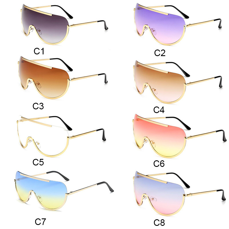 Lunettes de soleil Punk surdimensionnées en métal pour femmes, semi-sans monture, lentille de protection de styliste, grandes nuances, accessoires de mode féminine