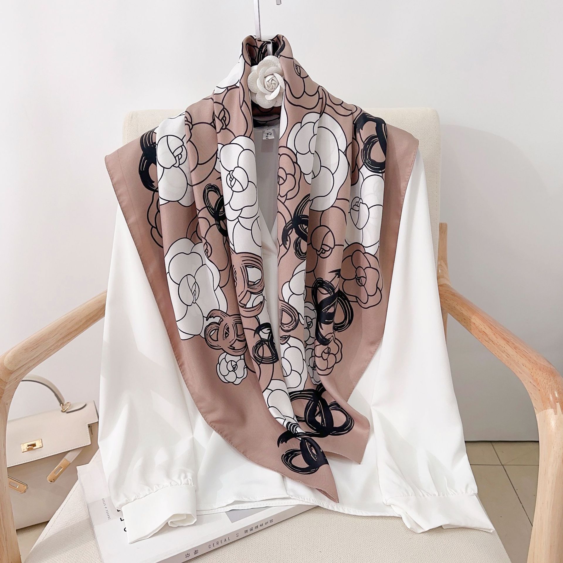 Écharpe en sergé de camélia pour femme, foulard de plage, crème solaire, châle féminin, hijab pour cheveux, enveloppes de la présidence, bandanda, 90cm, mode