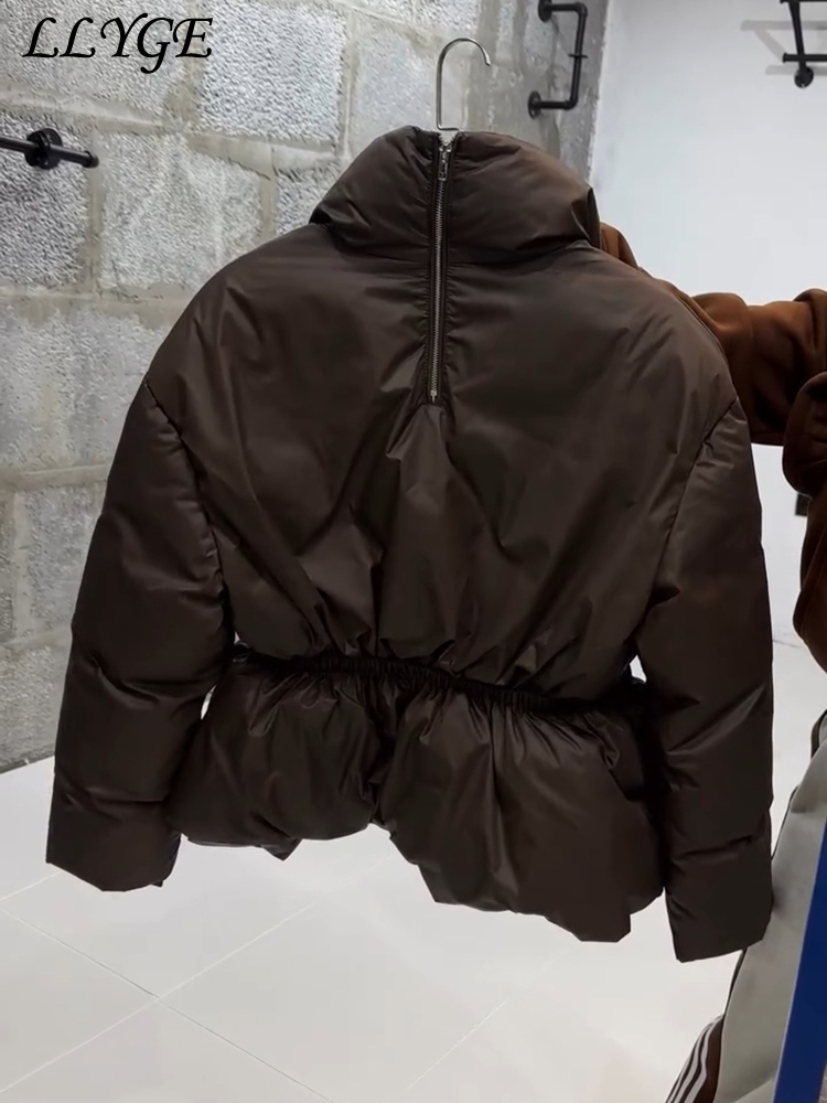 Manteau en coton rembourré à col montant et fermeture éclair, manches longues, taille cintrée, pour femme, style décontracté, automne-hiver 2026, nouvelle veste doudoune pour femme