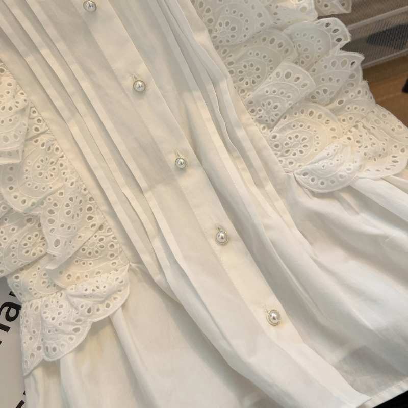 Mode manches volantes chemises blanches Vintage sans manches à volants dentelle Blouse pour femme femme élégant décontracté doux hauts 27709
