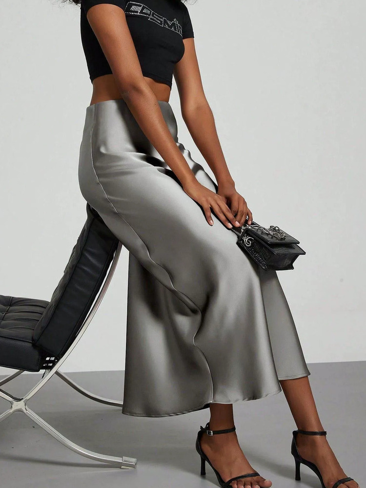 Jupes longues élégantes en satin pour femmes, 38 couleurs, nouvelle collection été 2026, couleur unie, taille haute, mode Faldas