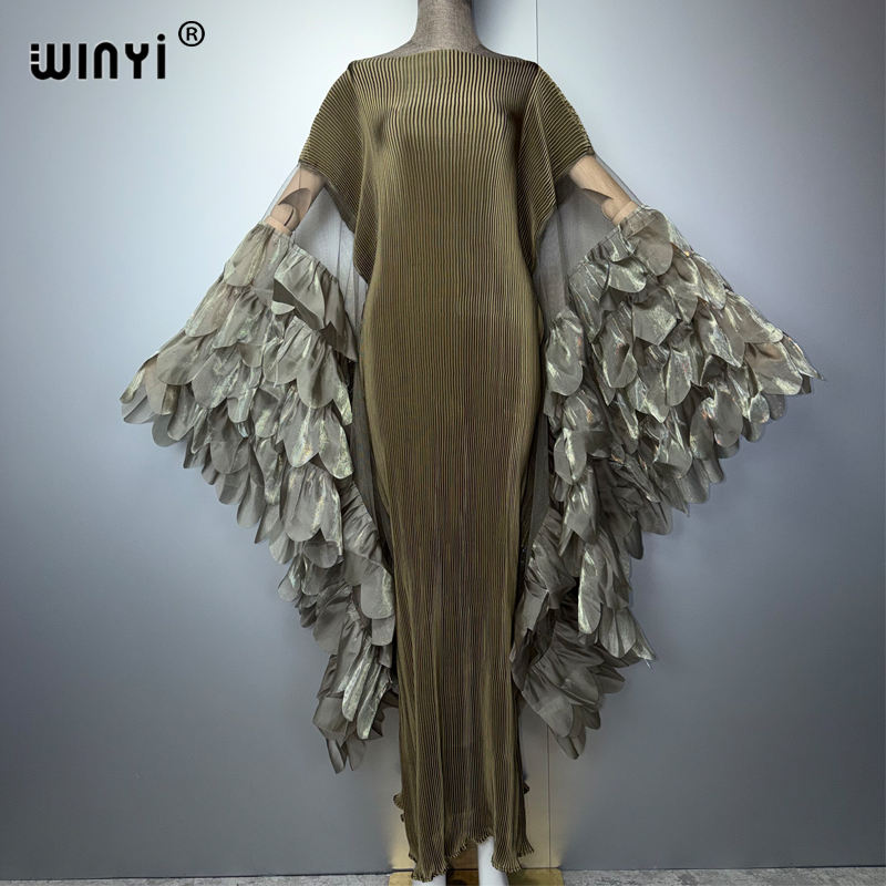 Robe de soirée longue WINYI, plissée, élastique, ajustée, style kaftan Abaya, couleur unie, pour femme musulmane, idéale pour la plage ou les fêtes de luxe à Dubaï