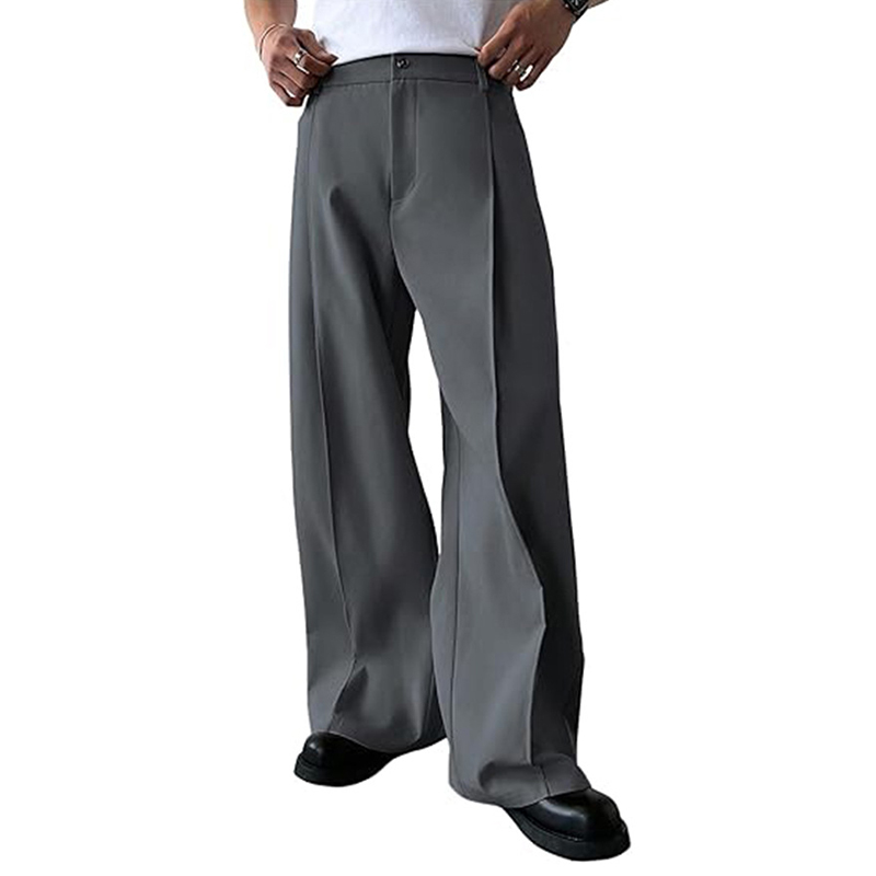 Pantalon décontracté pour homme, style streetwear, coupe ample, couleur unie, plissé, taille haute, droit, printemps-été