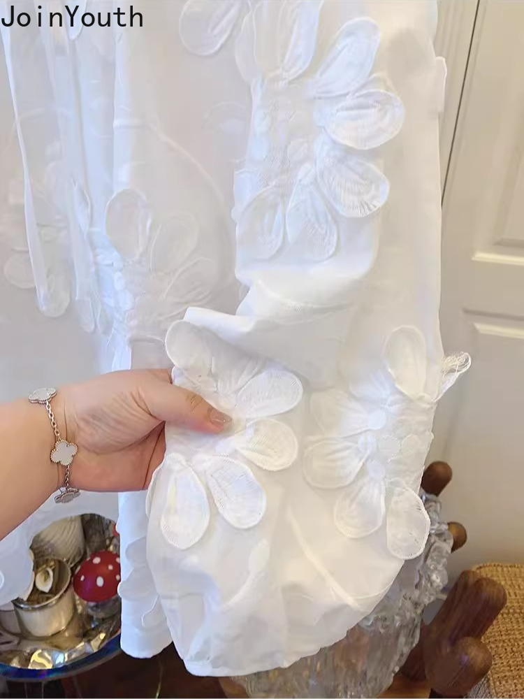 2025 Blusas Mujer De Moda Blouses blanches femmes vêtements col rond à manches longues chemises florales mode ample doux coréen Blouse hauts