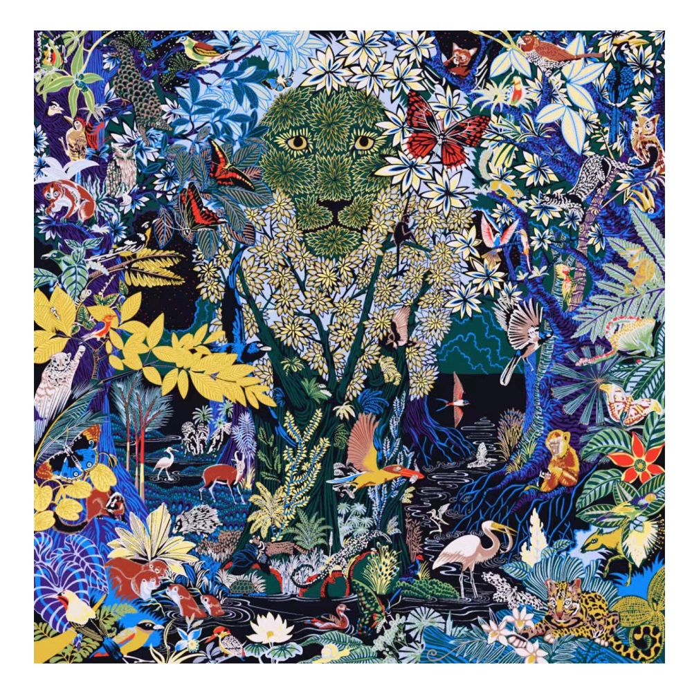 POBING foulard en soie femmes grands châles animaux imprimer carré Bandana luxe foulard musulman Hijab écharpe femme Foulards 130CM