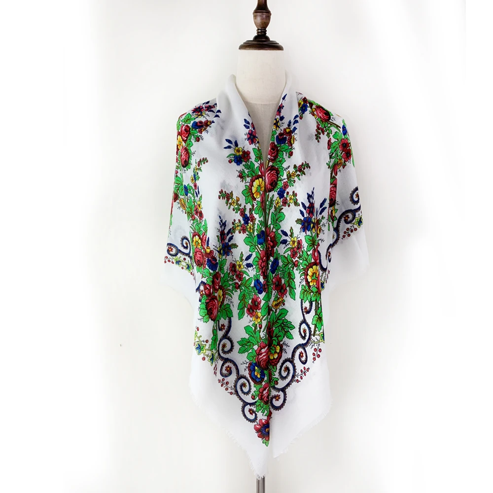 Foulard carré russe fin et respirant pour femmes, 120x120cm, Bandana de luxe imprimé Floral, châle, Foulard de plage