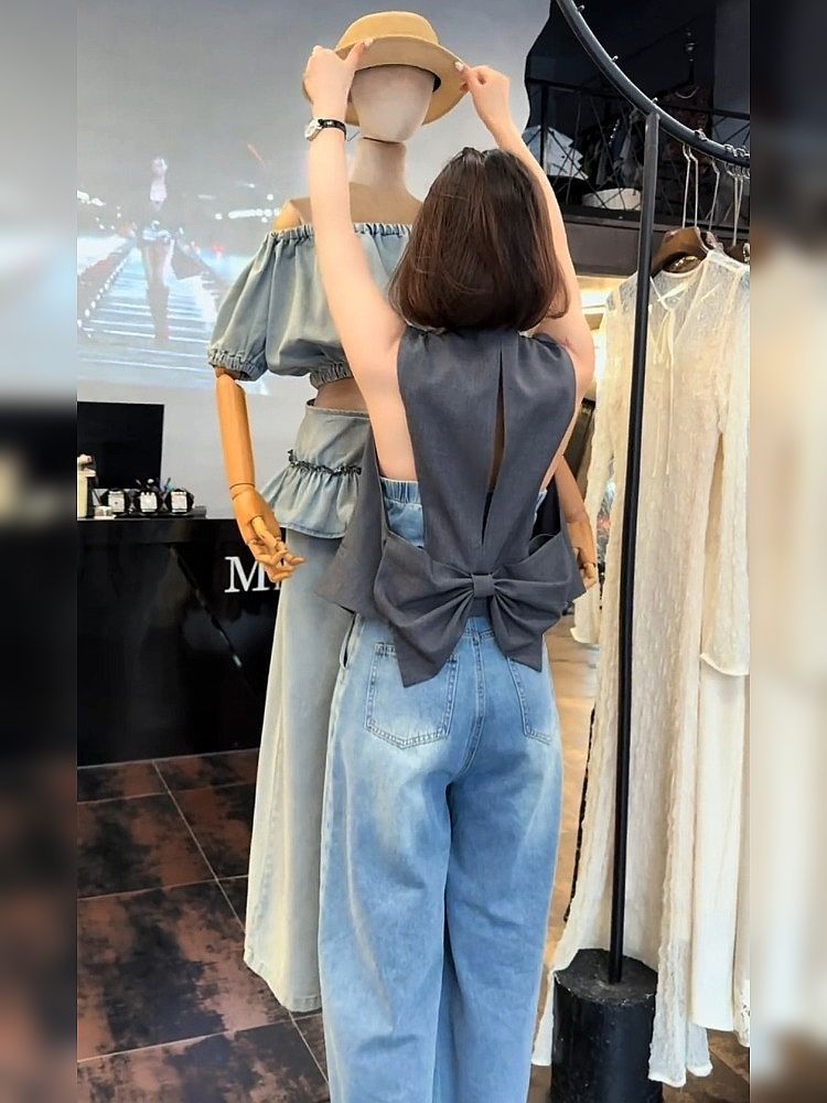 Vestes amples sans manches pour femmes, manteau Simple avec nœud gris, à la mode, Y2k, col en v, hauts à simple boutonnage, nouvelle collection