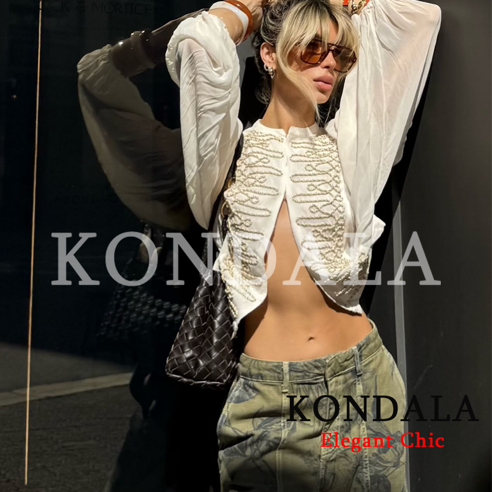 KONDALA Chemises Femme Vintage Chic à Finitions en Corde Nouée, Chemises Élégantes pour les Loisirs et les Rassemblements, Chemise Tendance pour les Vacances et les Rendez-vous, Collection Début d'Automne 2026