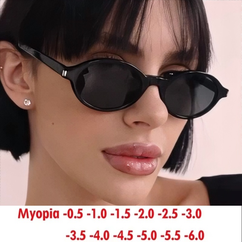 Lunettes de soleil ovales rétro simples et tendance, personnalisables avec correction de la myopie de 0 à -6.0