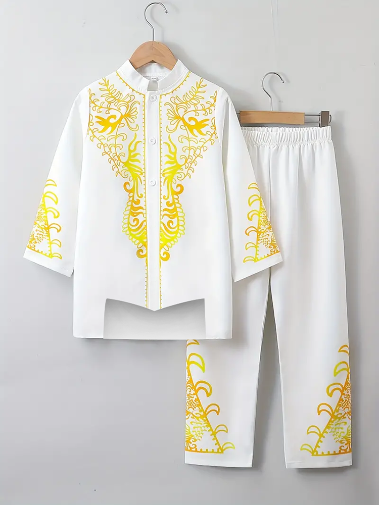 Robe musulmane bleu à manches longues pantalon la robe traditionnelle des hommes arabes impression de modèle 3D noir blanc jaune marine
