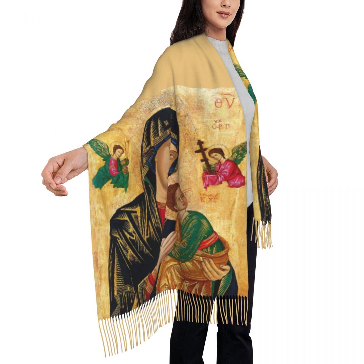 Écharpe à pampilles personnalisée pour femmes, Notre-Dame de l'aide perpétuelle, Châles doux de la Vierge Marie catholique, Wraps pour dames, Écharpes d'hiver et d'automne