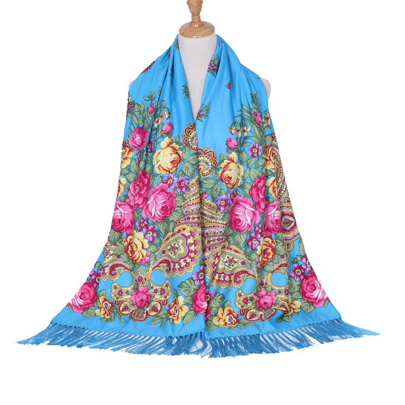 Marque de luxe écharpe femmes fleur châle automne et hiver Foulard chaleur Vintage gland Hijab chaîne imprimé Foulard Bandana