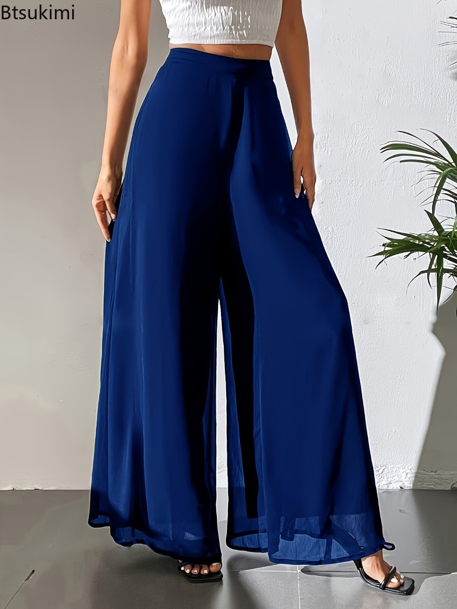 Pantalon décontracté d'été pour femme 2026 – Pantalon ample pour maman, polyvalent, en soie glacée et mousseline, coupe large, droit, décontracté, longueur 9/10