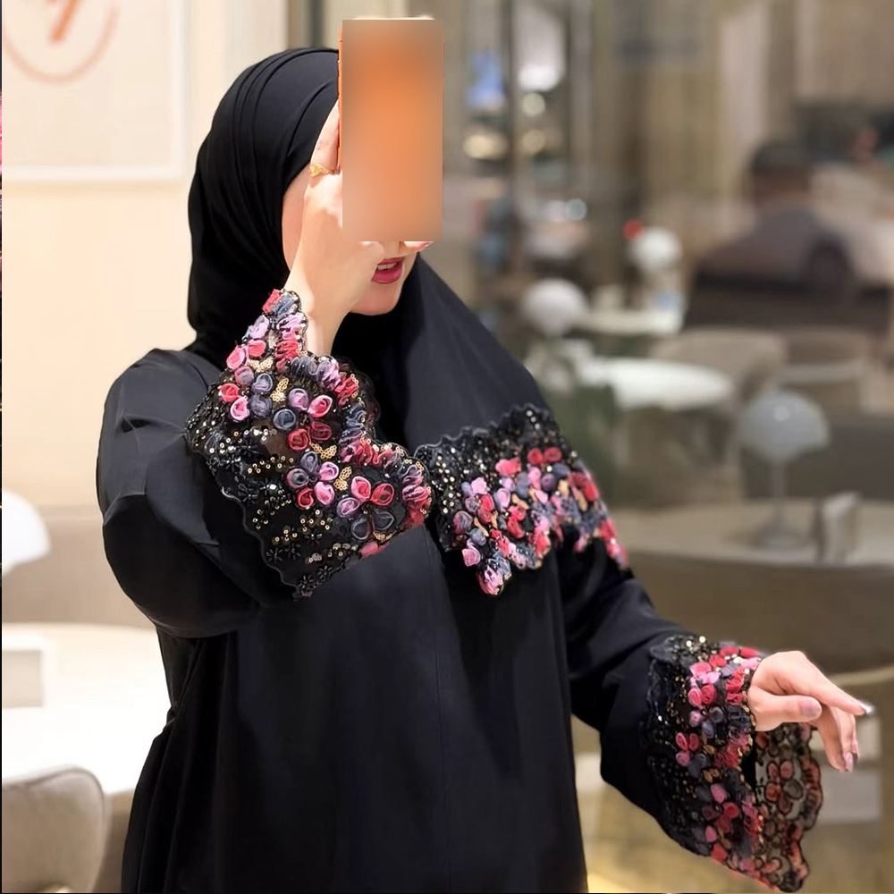 Robe Abaya pour femmes musulmanes, hijab, ensemble 2 pièces, robes de fête pour l'Aïd, cardigan, robe, costume, fleurs 3D, kaftan, jalabiya, Ramadan, Vestidos