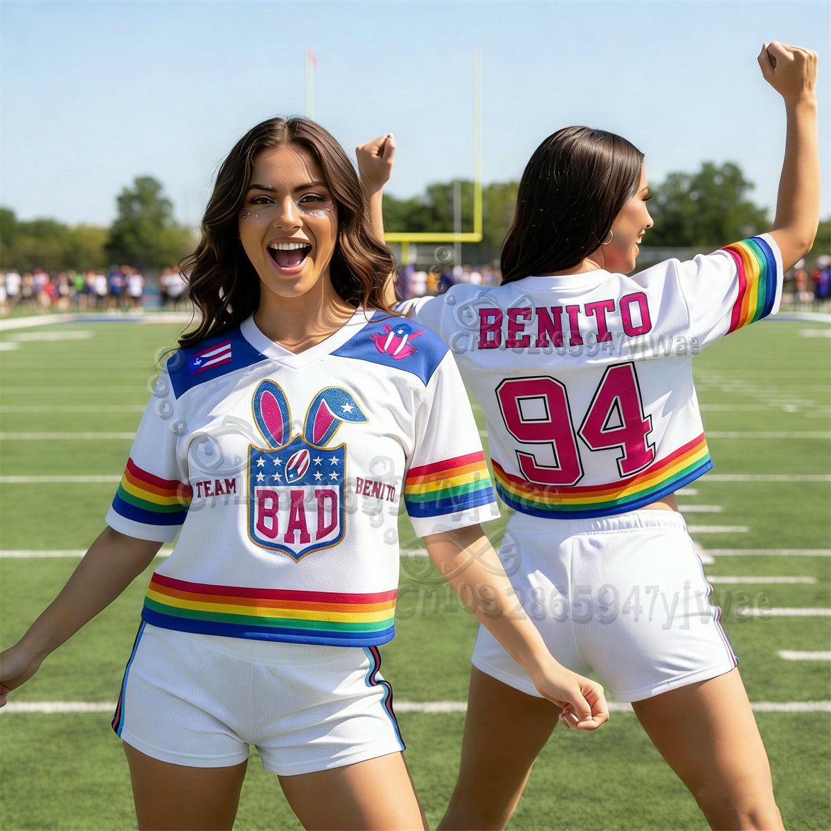 Maillot de football en mesh Benito Bowl Top avec drapeau de Porto Rico, col en V, streetwear tendance, manches courtes, t-shirt d'été pour femmes