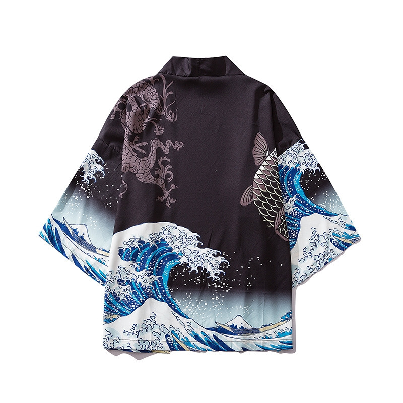 Kimono japonais pour enfants de 3 à 14 ans, Costume traditionnel pour garçons et filles, imprimé carpe ondulée, veste Cardigan Haori, vêtements de plage pour enfants, cape