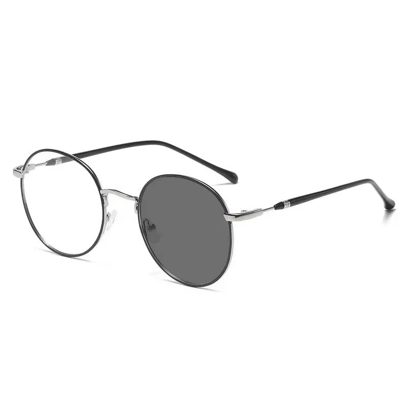 Lunettes photochromiques en métal, monture ronde, Anti lumière bleue, verres plats et transparents universels