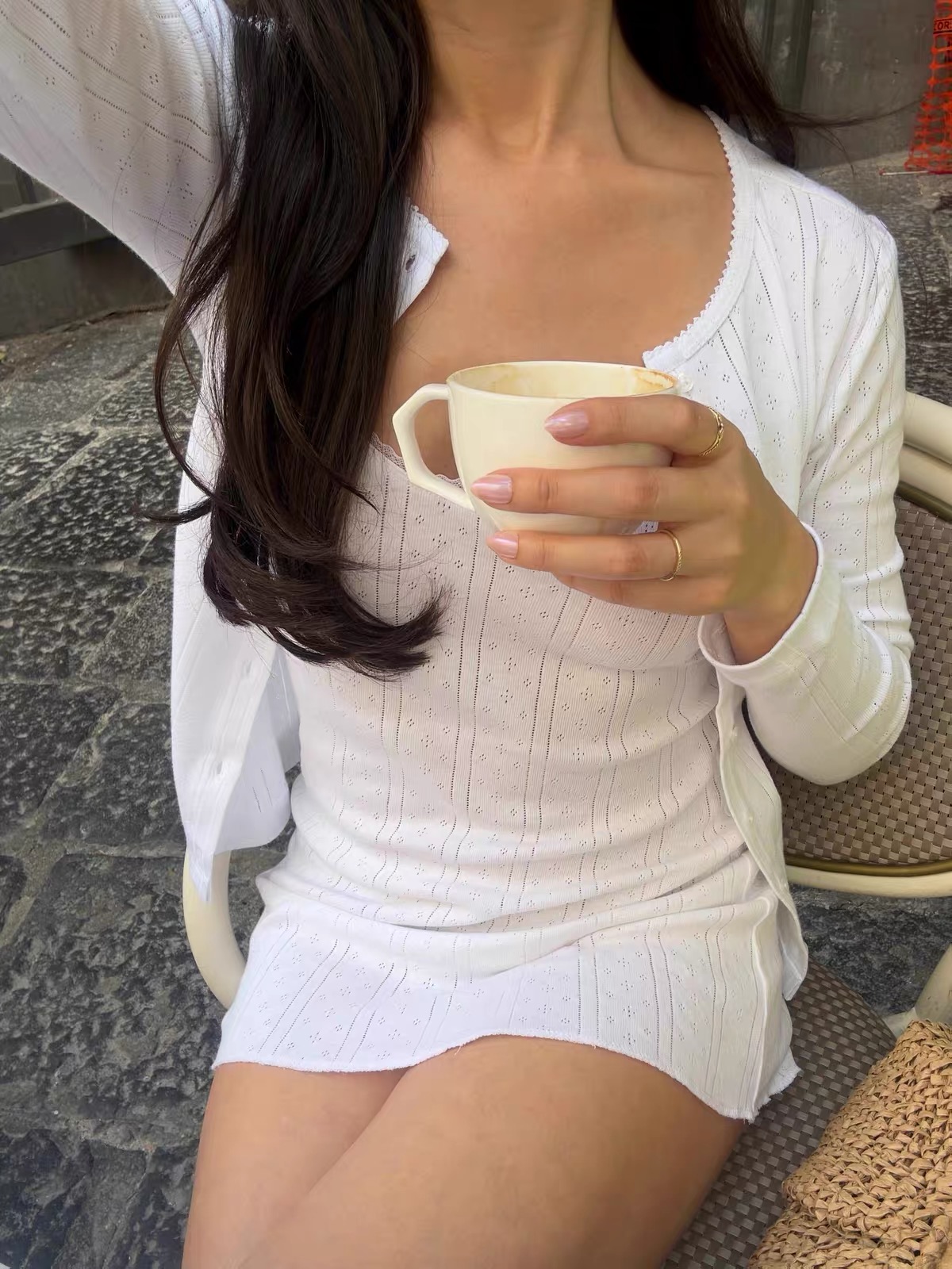 Robe camisole en dentelle noire et blanche ajourée COU, tissu personnalisé : pur coton, super doux