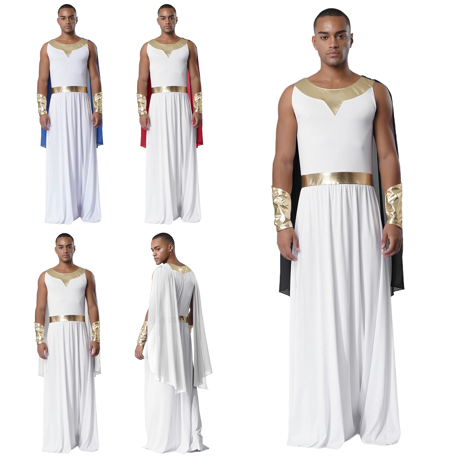 Toga romain grec ancien pour hommes, Costume de Cosplay d'halloween dieu Zeus ange prêtre, tunique sans manches avec poignets pour fête à thème