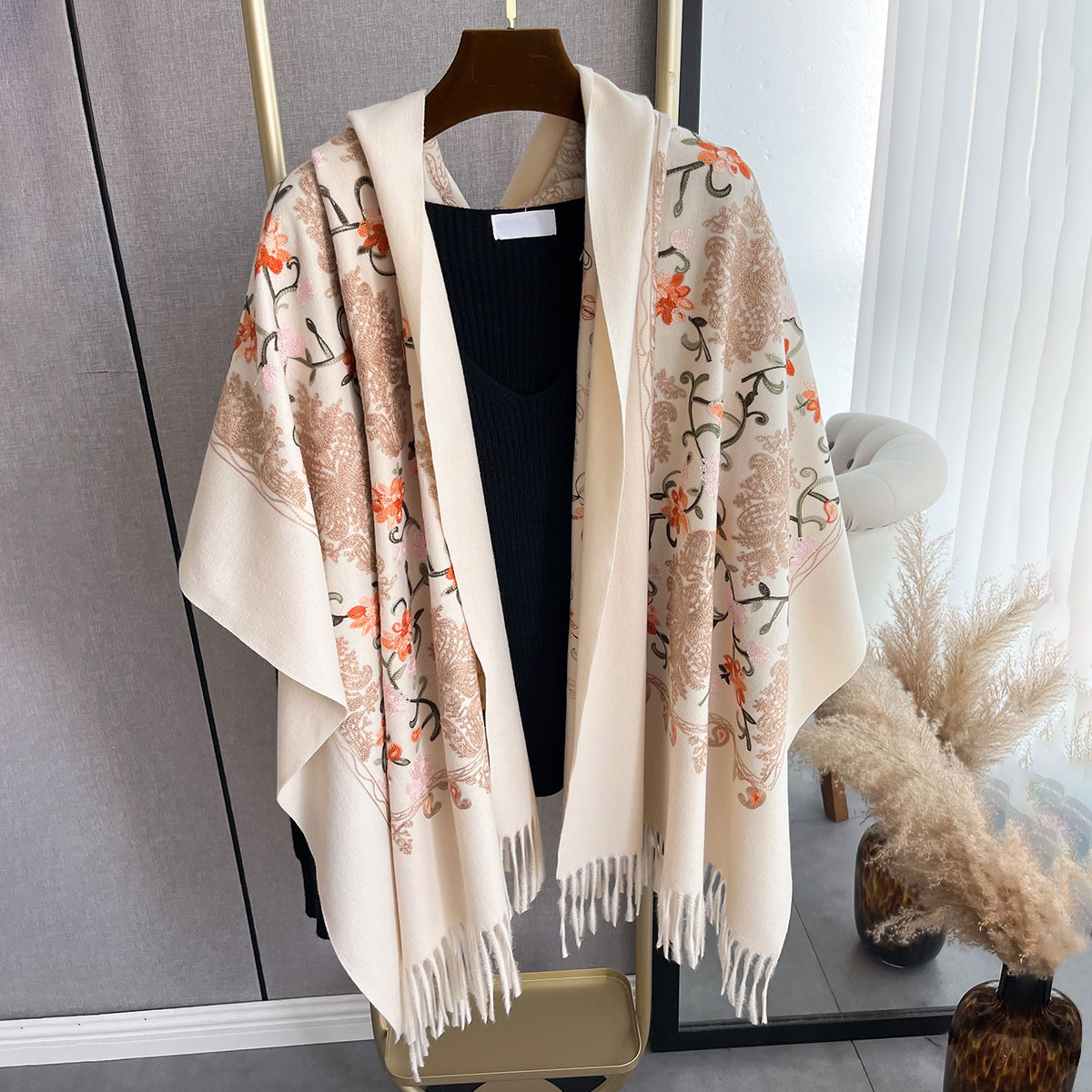 Écharpe chaude en cachemire pour femmes, couverture Pashmina brodée, châle épais, foulard Bufanda Echarpe Poncho, mode hiver