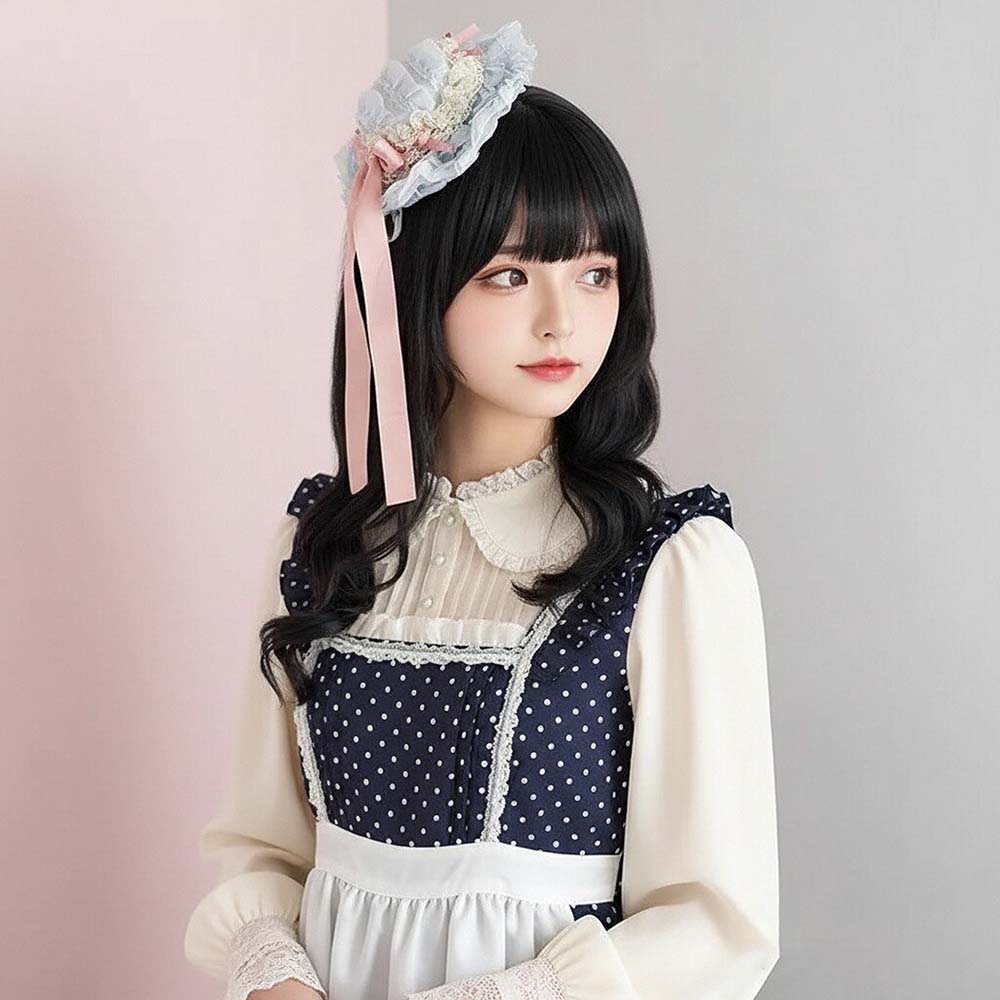 Accessoire de coiffure pour femme, style Lolita, avec mini pince à cheveux en dentelle, nœud en satin à volants et long ruban, coiffe vintage victorienne pour fête du thé