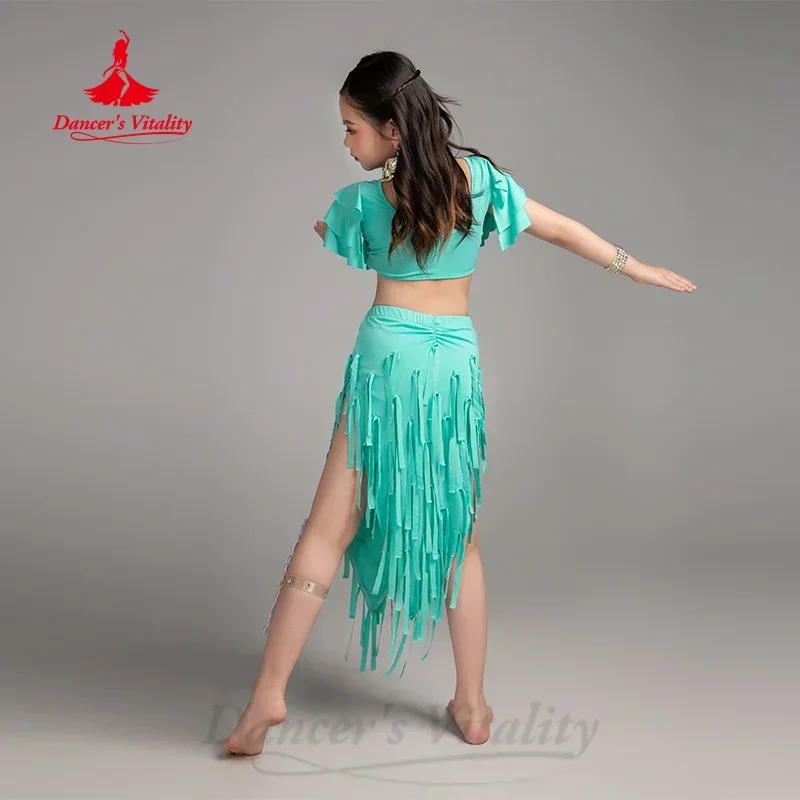 Tenue de danse du ventre pour filles, costume d'entraînement élégant avec pompon, vêtements d'entraînement professionnel de danse orientale pour enfants