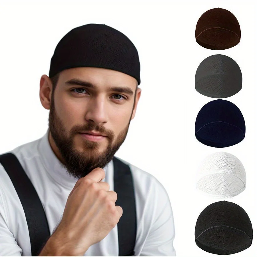 Chapeau de prière arabe en maille légère et respirante pour hommes, casquette d'été Mubarak musulmane Taqiyah pour Ramadan, vêtements décontractés pour l'éducation, 1 pièce