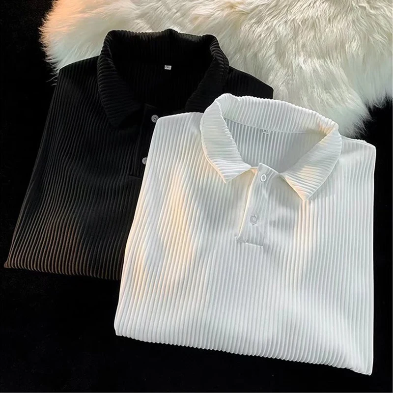 Polo décontracté à manches courtes pour hommes, chemise à rayures, t-shirt de rue, mode coréenne, vêtements d'été, modal