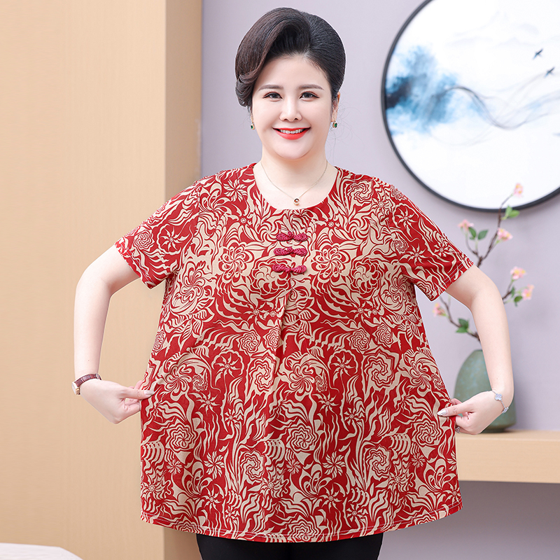 Vêtements pour femmes âgées d'âge moyen, grande taille, été, Vintage, imprimé Floral, T-shirts amples, décontracté, col rond, manches 3/4