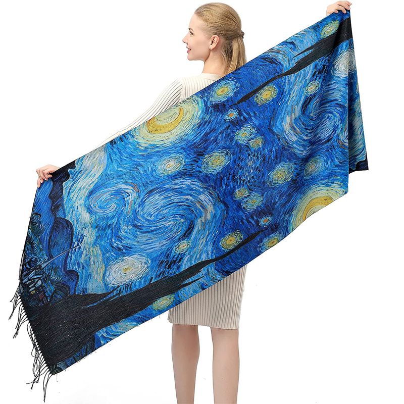 Van Gogh – écharpe de nuit étoilée pour femme, châle de luxe imprimé d'art fin, couvertures chaudes d'hiver, glands longs à la mode