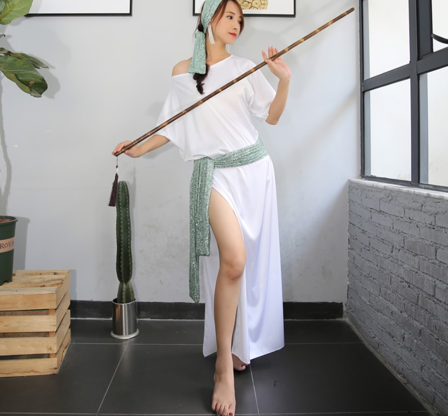 Pas cher egypte Baladi Shabby Saidi Robe lâche femmes danse du ventre danse orientale pratique Wite Costume 4 pièces ensemble avec ceinture