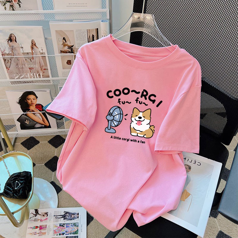 T-shirt style coréen avec motif mignon et amusant, coupe ample, manches courtes, haut blanc pour femme, vêtement décontracté d'été