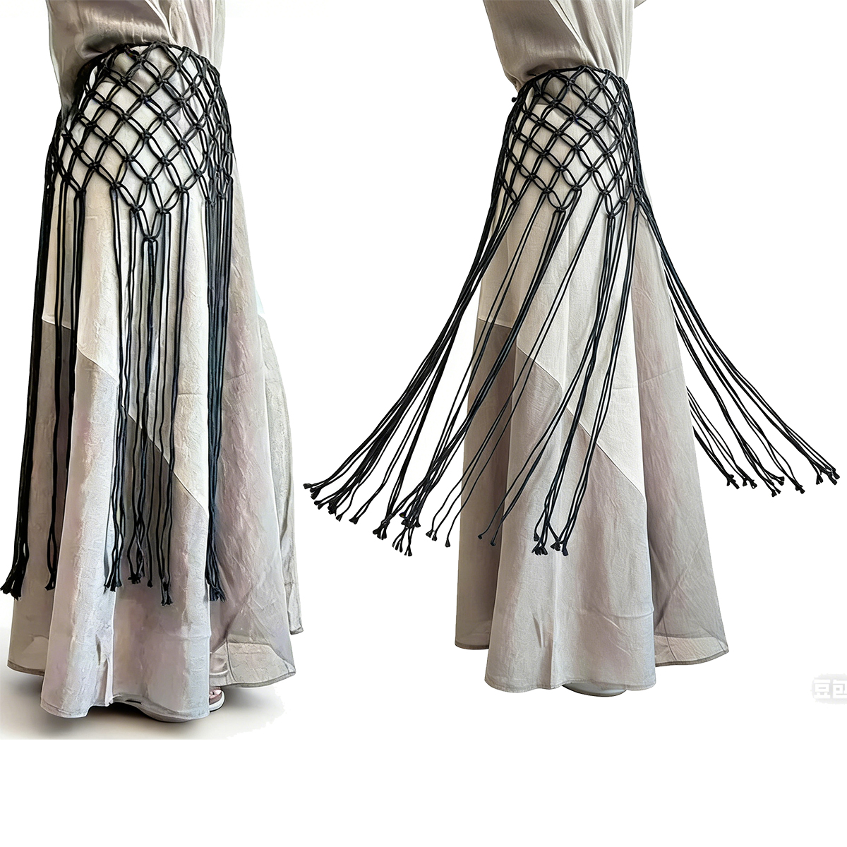 Jupe à franges en crochet fait main pour femme, ceinture à franges en maille tricotée sexy et tendance, pour costumes, jeans, paréo de plage, écharpe de hanche, vacances à la plage