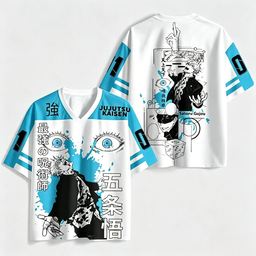 Ensemble de maillots d'anime Jujutsu Kaisen 4 styles, Satoru Gojo, Toji Fushiguro, imprimé, manches courtes, col en V, tee-shirt manga pour les fans