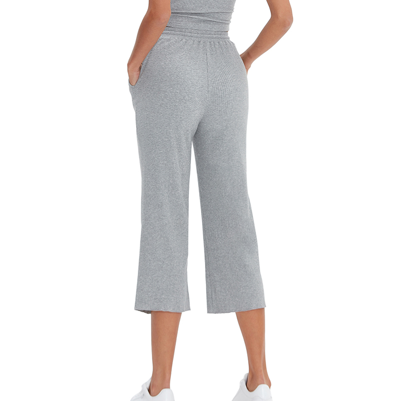 Pantalon décontracté en coton pour femme, pantalon de survêtement élastique, taille haute, jambe large, FJWith Pockets, 94% coton