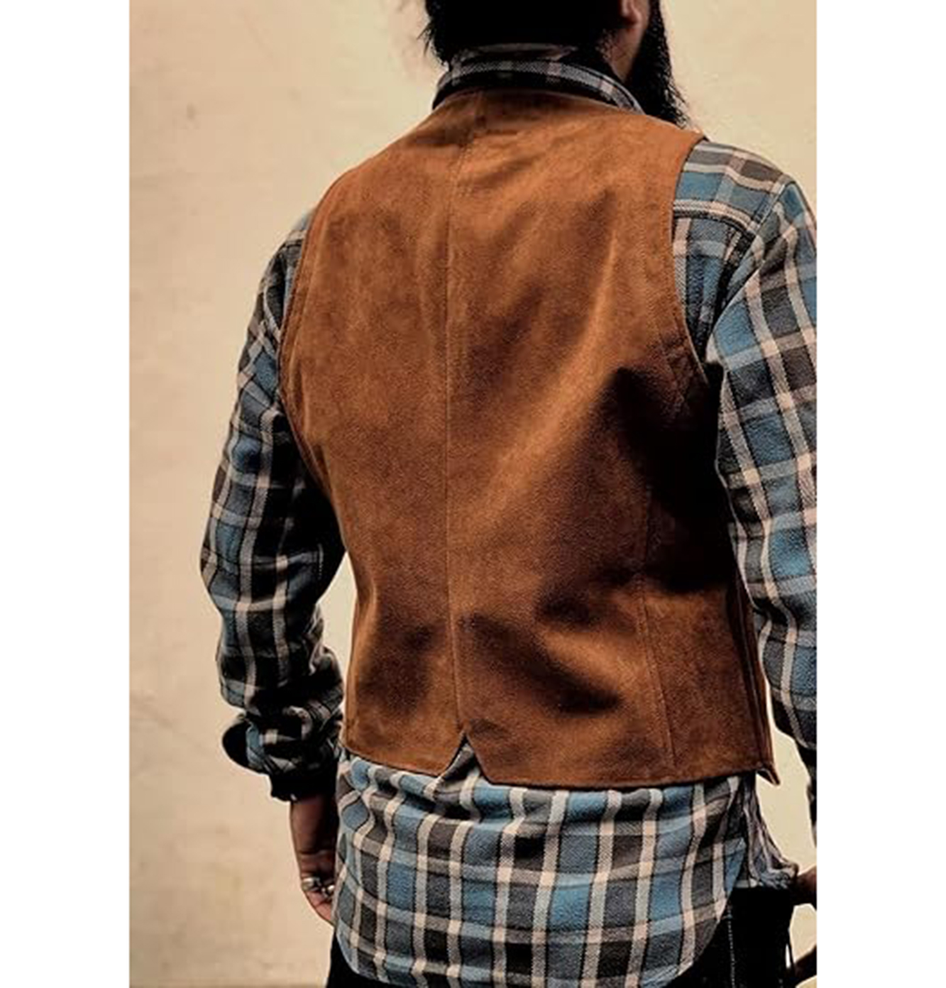 Gilet de Costume Homme en Daim Marron, Coupe Slim, Col Revers, Double Boutonnage, Style Business et Décontracté, Idéal pour Mariage et Cérémonie