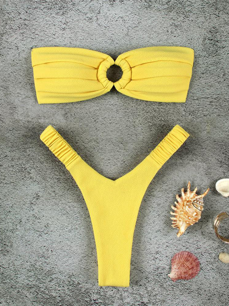 Ensemble de bikini de couleur unie, maillot de bain deux pièces rembourré sexy pour les amateurs de plage