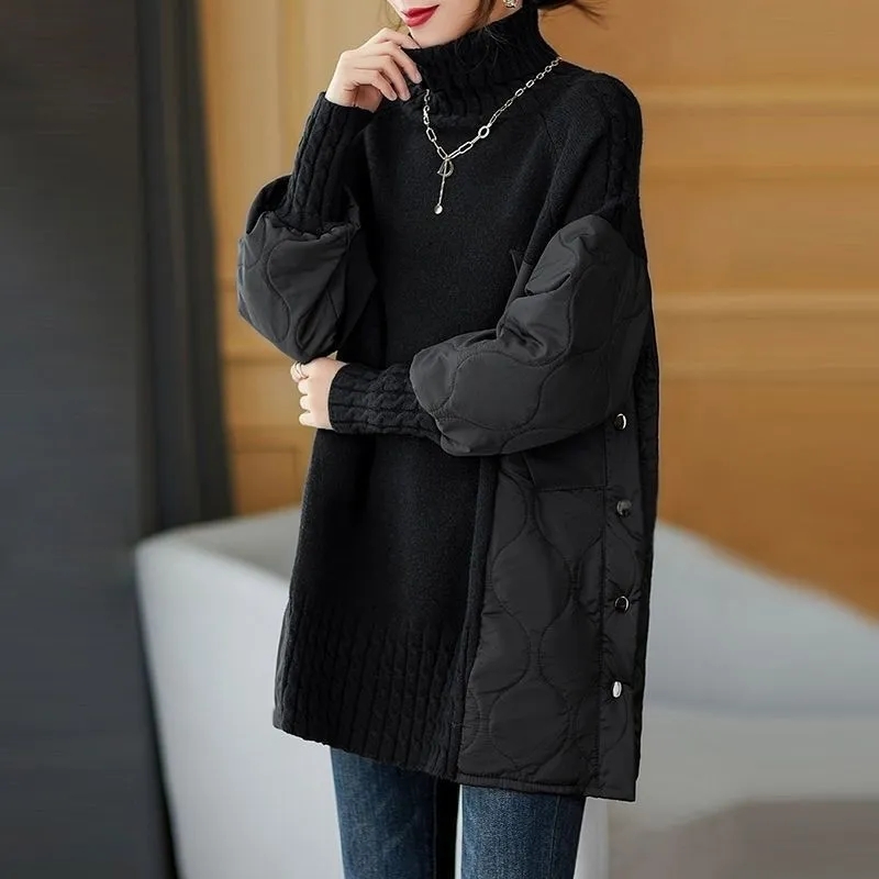 Manteau Parka d'hiver pour femmes, mode polyvalente, épissage, tricoté, vêtements d'extérieur, tempérament décontracté, veste pull pour dames, 2025