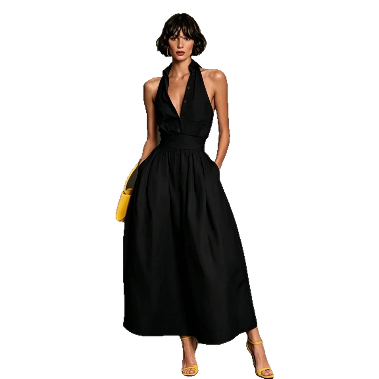 Robe chemise sans manches pour femme, couleur unie, boutonnée, mini, sexy, printemps-été