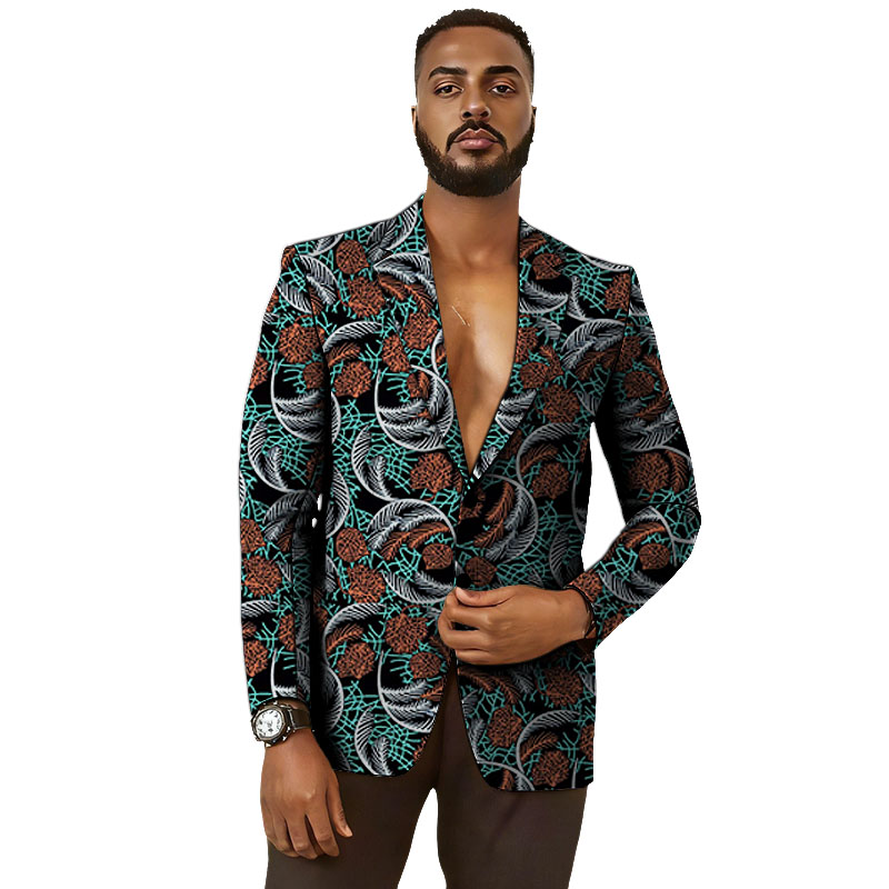 Blazer Homme Design Original, Veste de Costume Sur Mesure Style Africain, Imprimé Wax Vintage, Idéal pour Mariage et Soirée