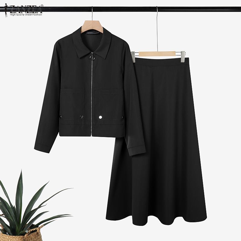 Tenues modestes pour femmes, ensembles de jupes longues à manches longues et jupes maxi évasées en 2 pièces, ensembles ZANZEA, tenues musulmanes islamiques avec hijabs