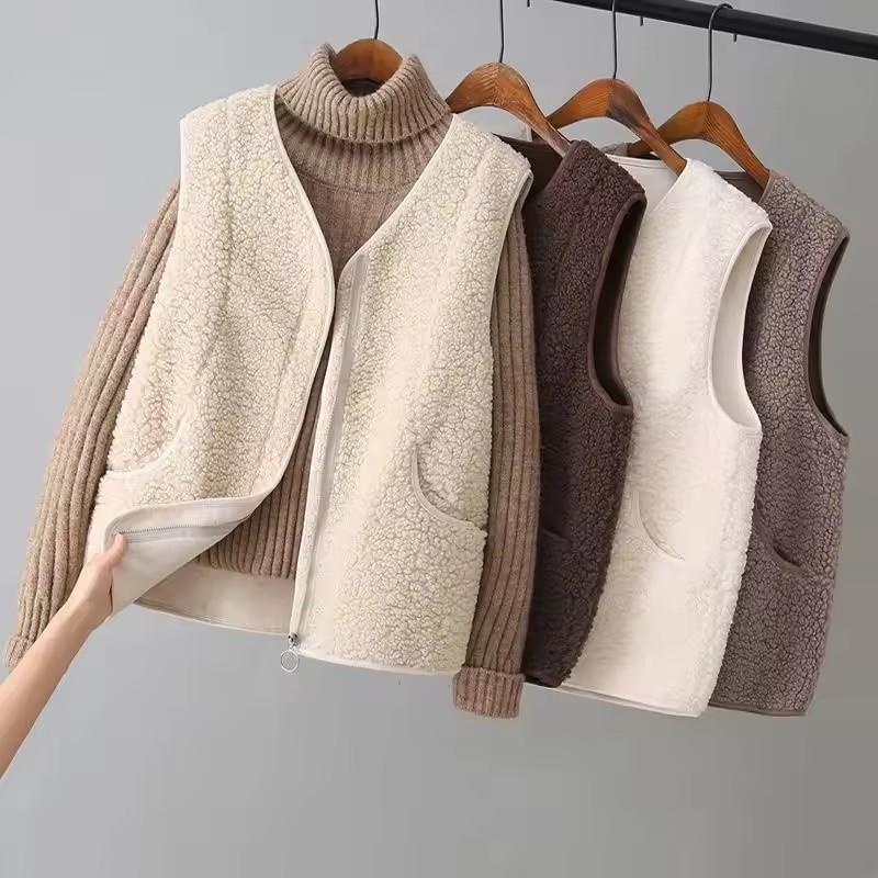 Gilet court en fausse laine d'agneau pour femme, vêtement d'extérieur, Imitation d'agneau, sans manches, confortable, mode automne hiver 2025