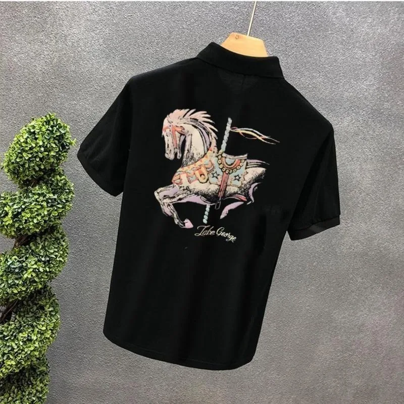 Hommes avec col T-shirt imprimé blanc col rond noir haute qualité luxe décontracté pas cher hauts Kpop vêtements en gros hommes polos